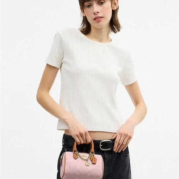 NWT Coach Pink and Tan Satchel MINI ROWAN - Picture 7 of 16